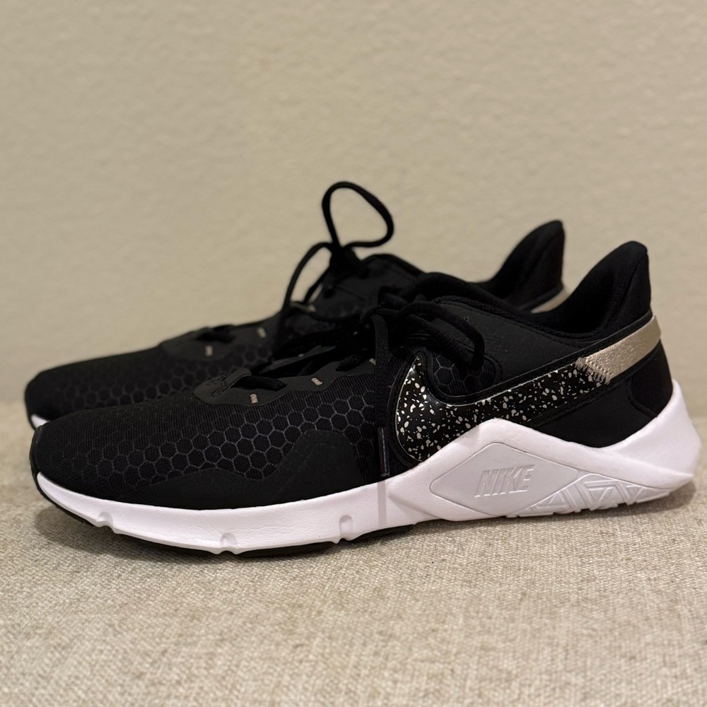 Nike Legend Essential 2 Premium Black White Metallic Gold Sparkle Women's 12